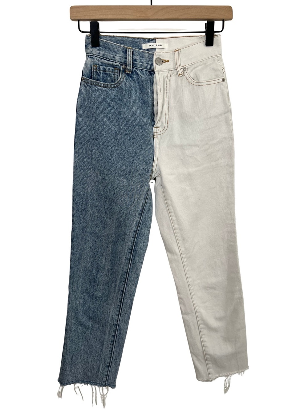 PacSun Jeans Two Tone Colorblock Straight Leg Raw Hem 100% Cotton